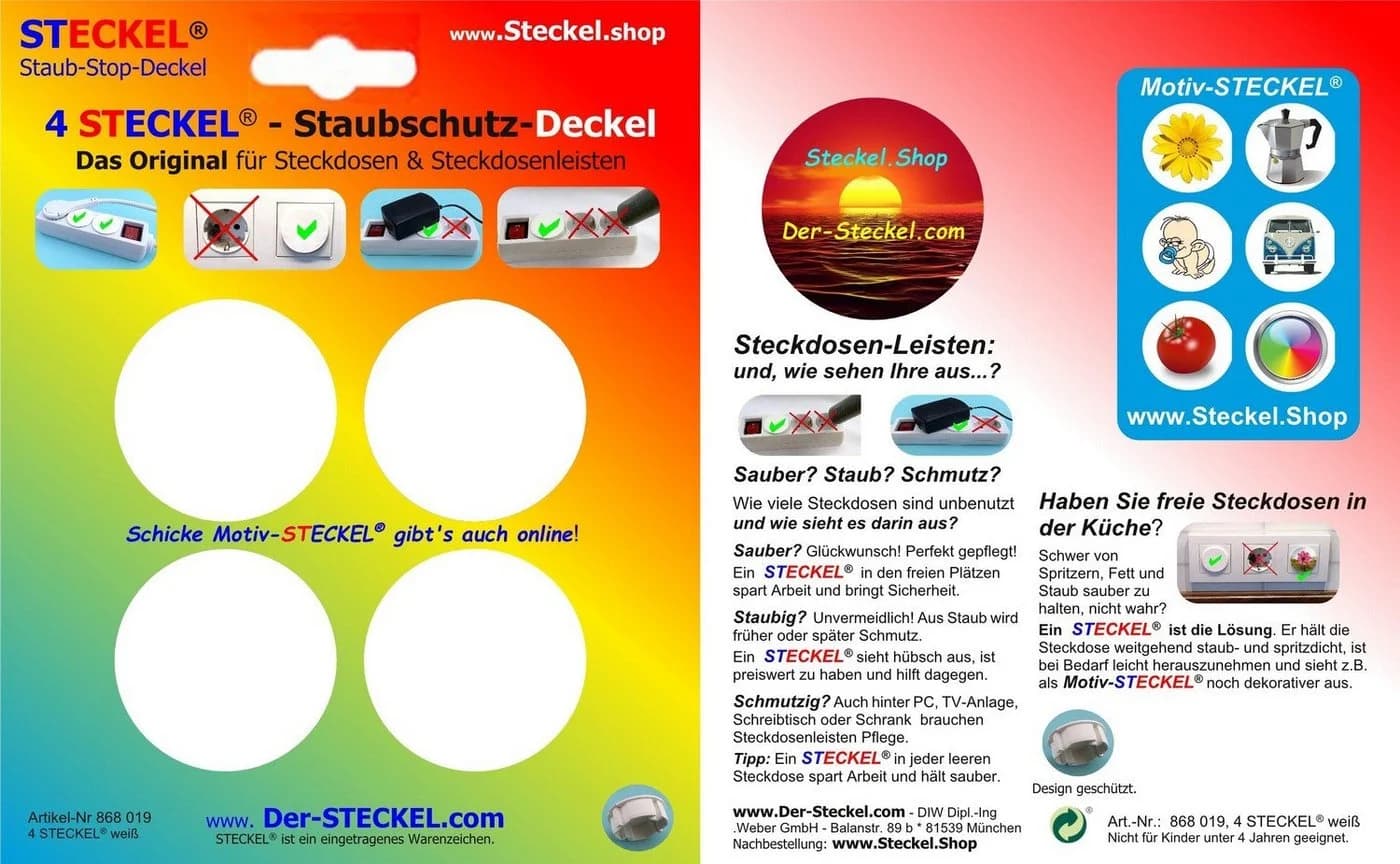 STECKEL Kindersicherung Clevere Steckdosen-Abdeckung Staubschutz Spritzschutz