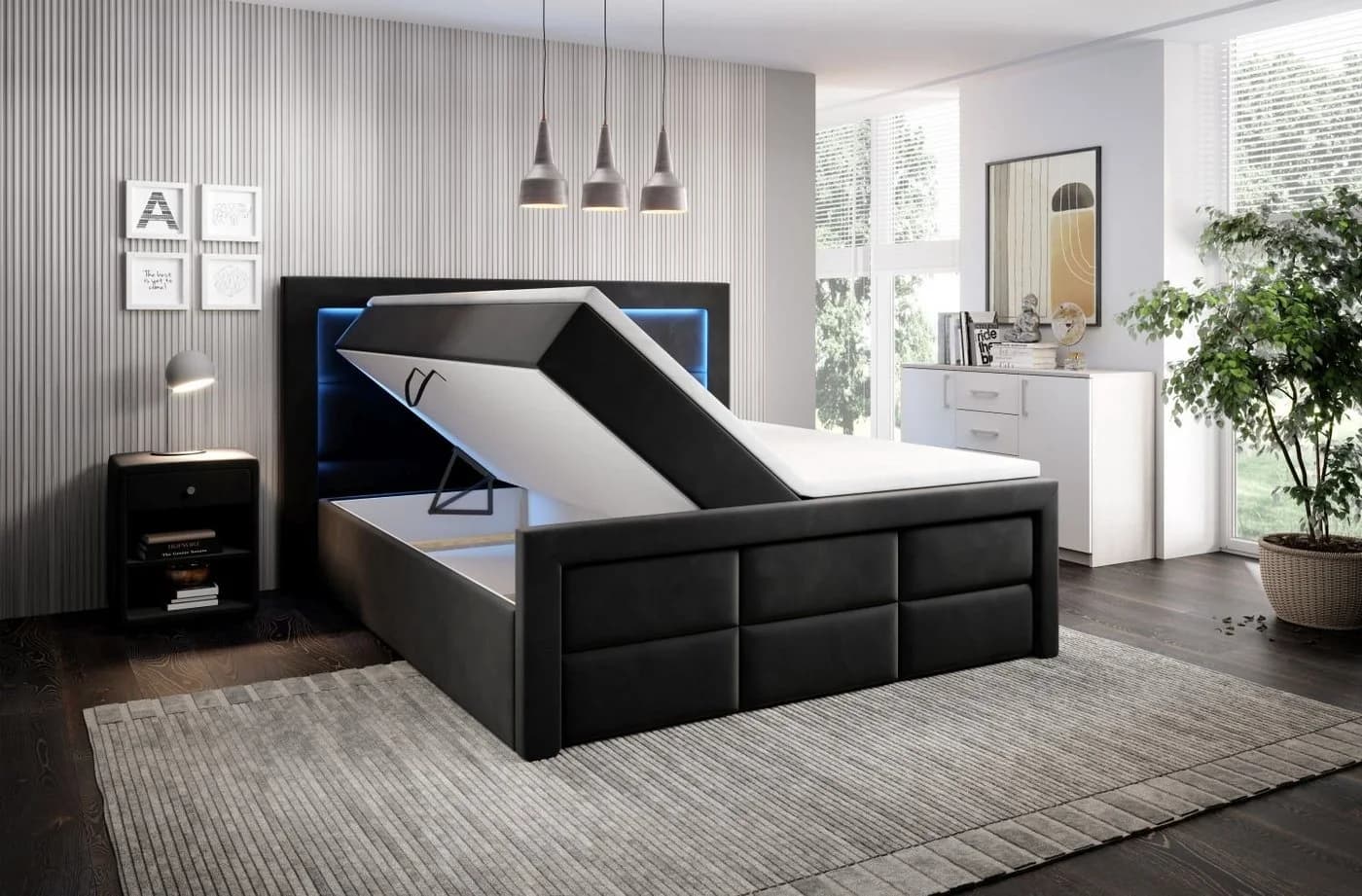 Lukas Möbel Boxspringbett Aston mit Bettkasten, LED & Topper Grau - Bild 3