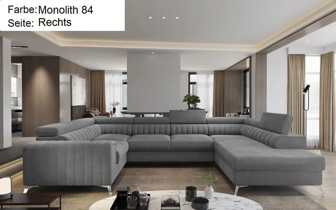 Lukas Möbel Wohnlandschaft Linus U-Form mit Schlaffunktion Grau - Bild 2