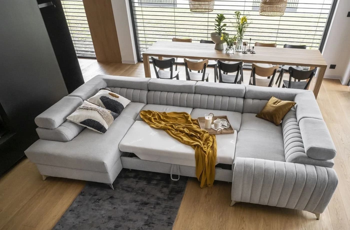 Lukas Möbel Wohnlandschaft Linus U-Form mit Schlaffunktion Grau - Bild 4