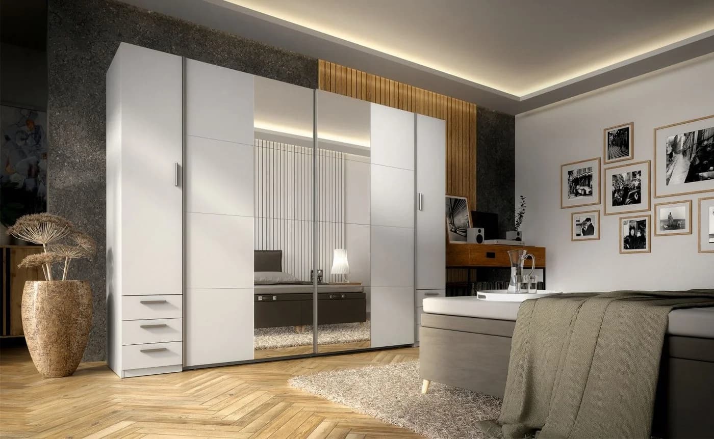 Lukas Möbel Kleiderschrank Store 270 cm Weiß Matt mit Spiegel