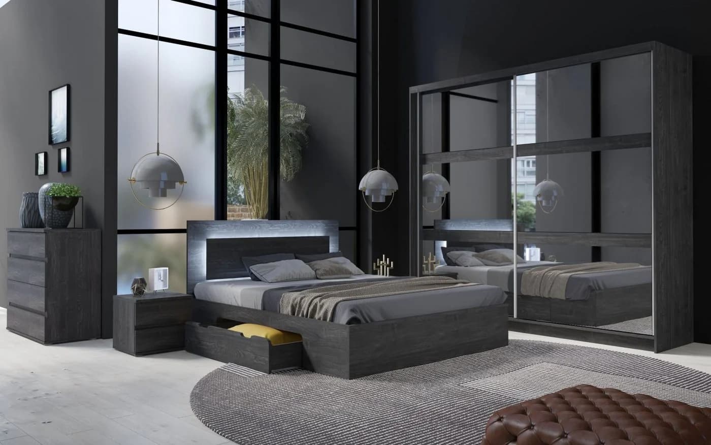 Lukas Möbel Komplettschlafzimmer Togo 5-teilig Anthrazit mit Bettkasten und LED - Bild 2