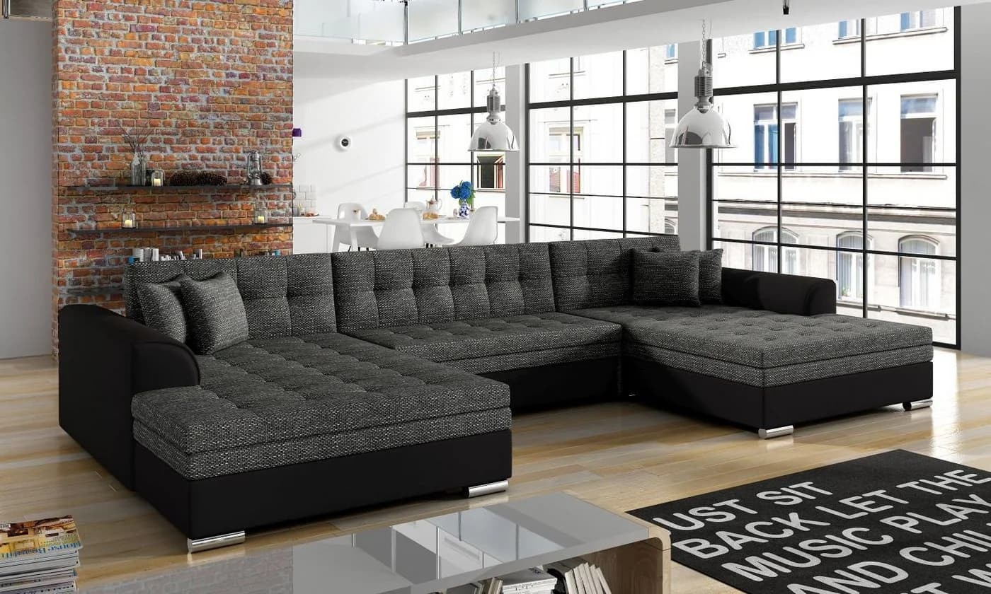 Lukas Möbel Wohnlandschaft Vera U-Form XXL-Sofa mit Schlaffunktion Schwarz