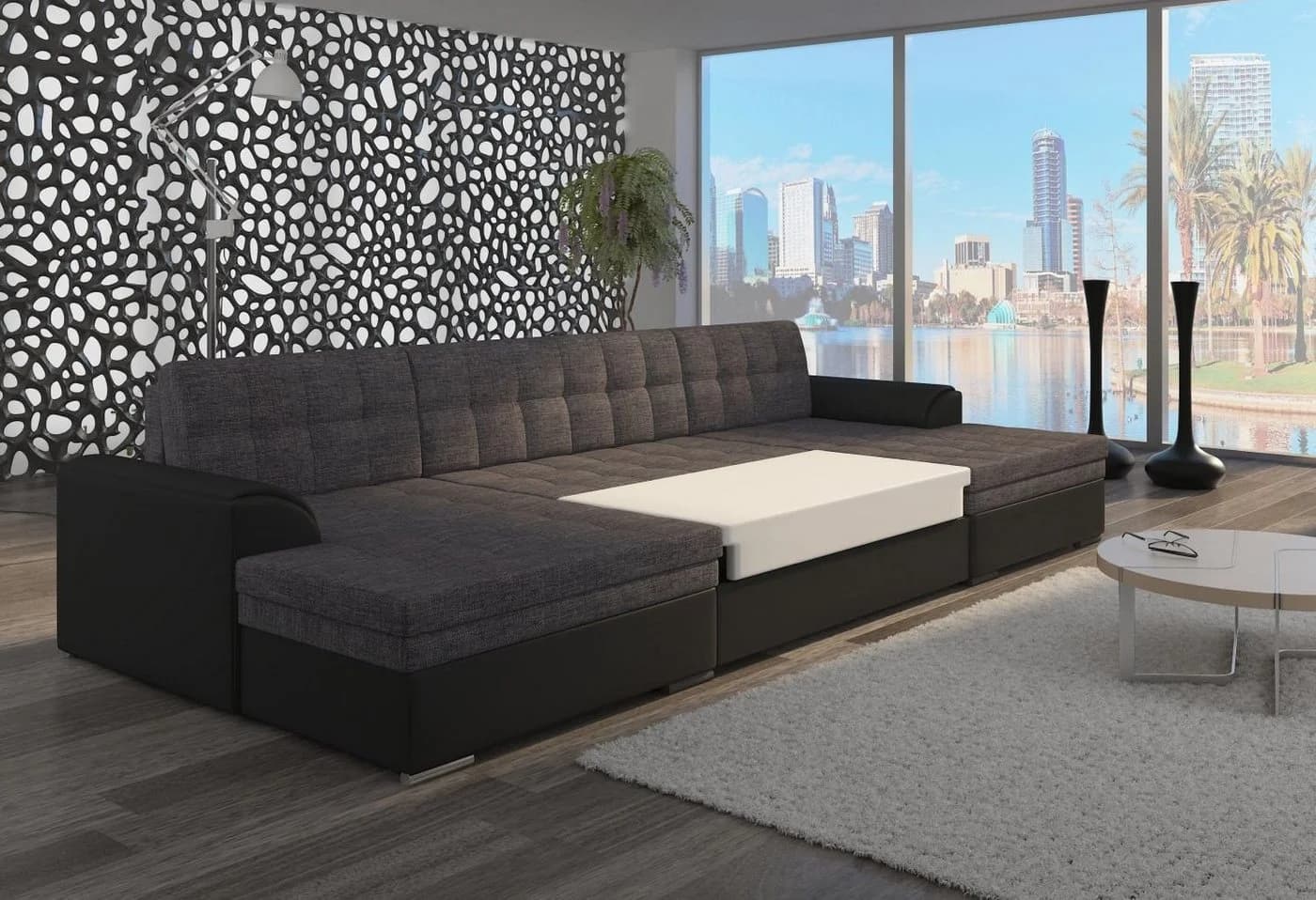 Lukas Möbel Wohnlandschaft Vera U-Form XXL-Sofa mit Schlaffunktion Schwarz - Bild 3