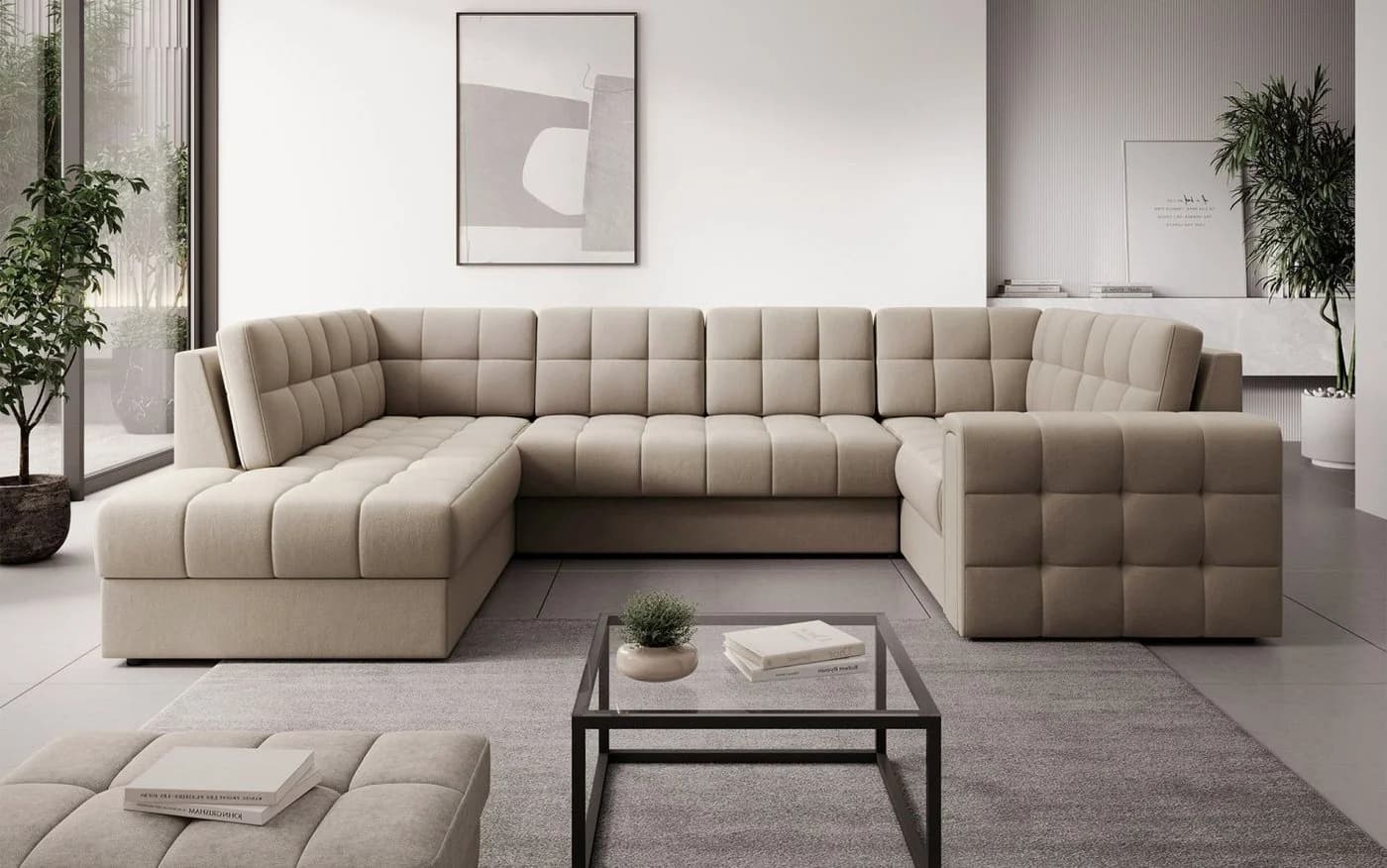Lukas Möbel Wohnlandschaft Belvis Ecksofa U-Form Beige mit Bettfunktion - Bild 2