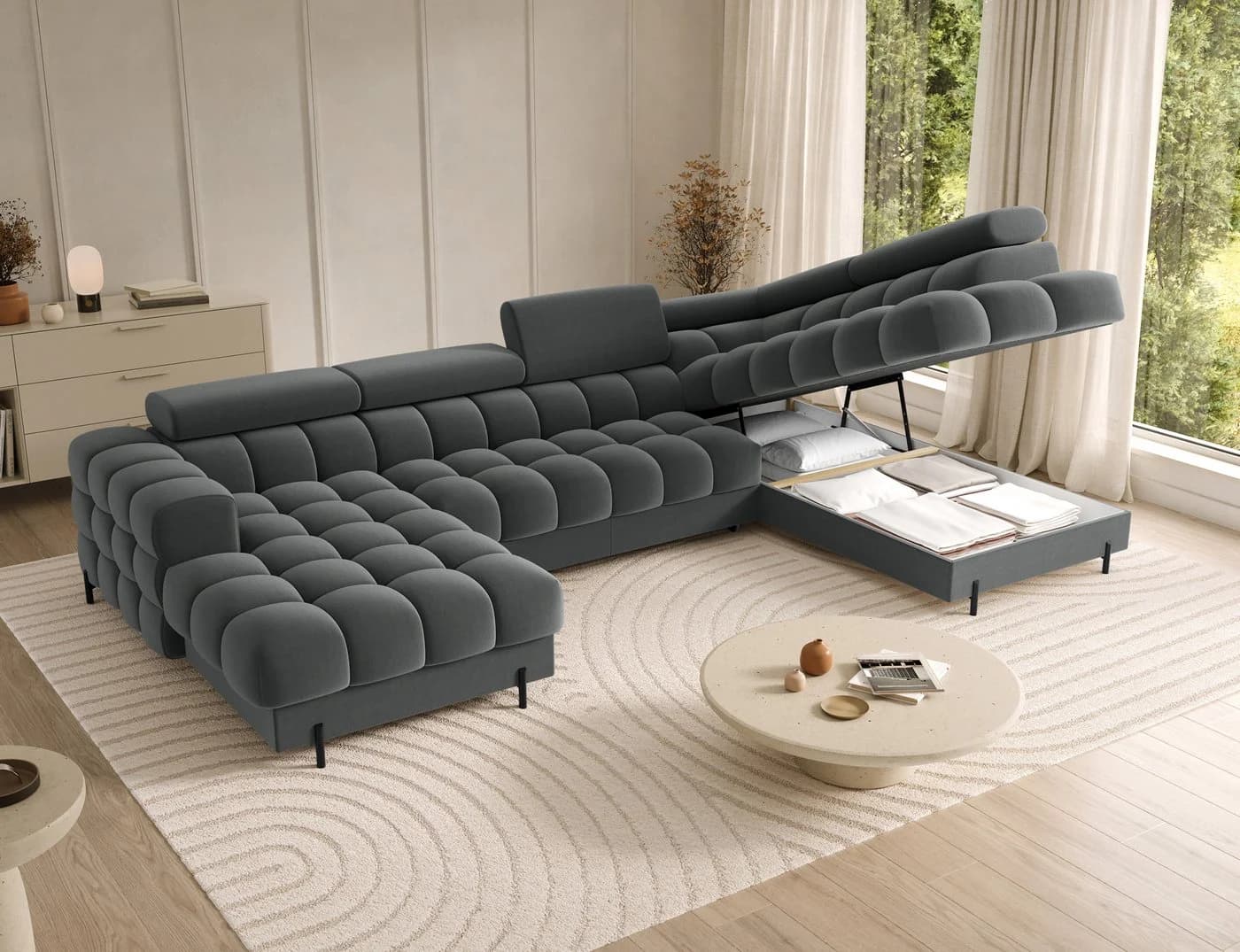Lukas Wohnlandschaft Falco XXL U-Form Sofa mit Schlaffunktion & Bettkasten