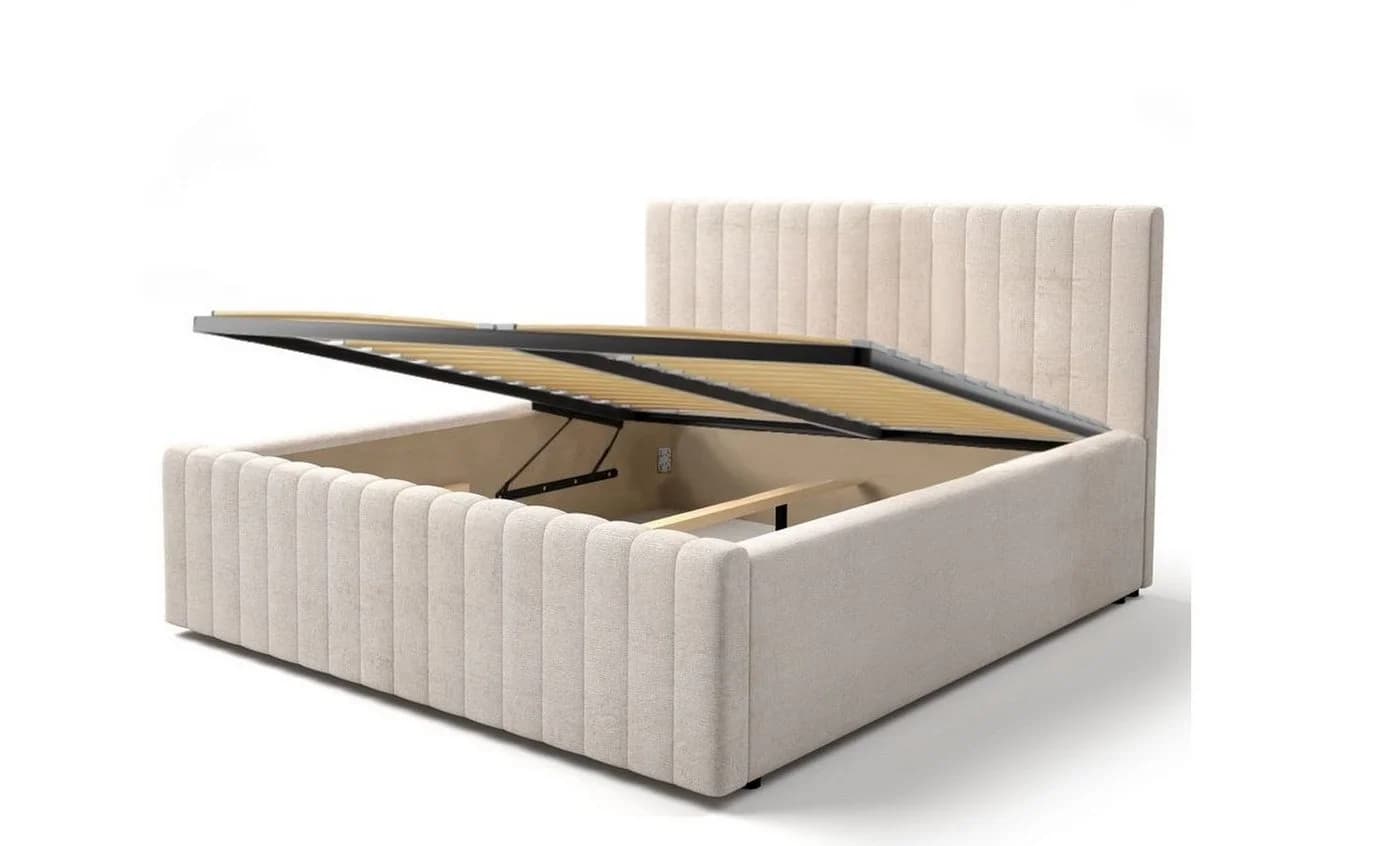 Lukas Möbel Polsterbett Bettina mit Bettkasten und Lattenrost Beige