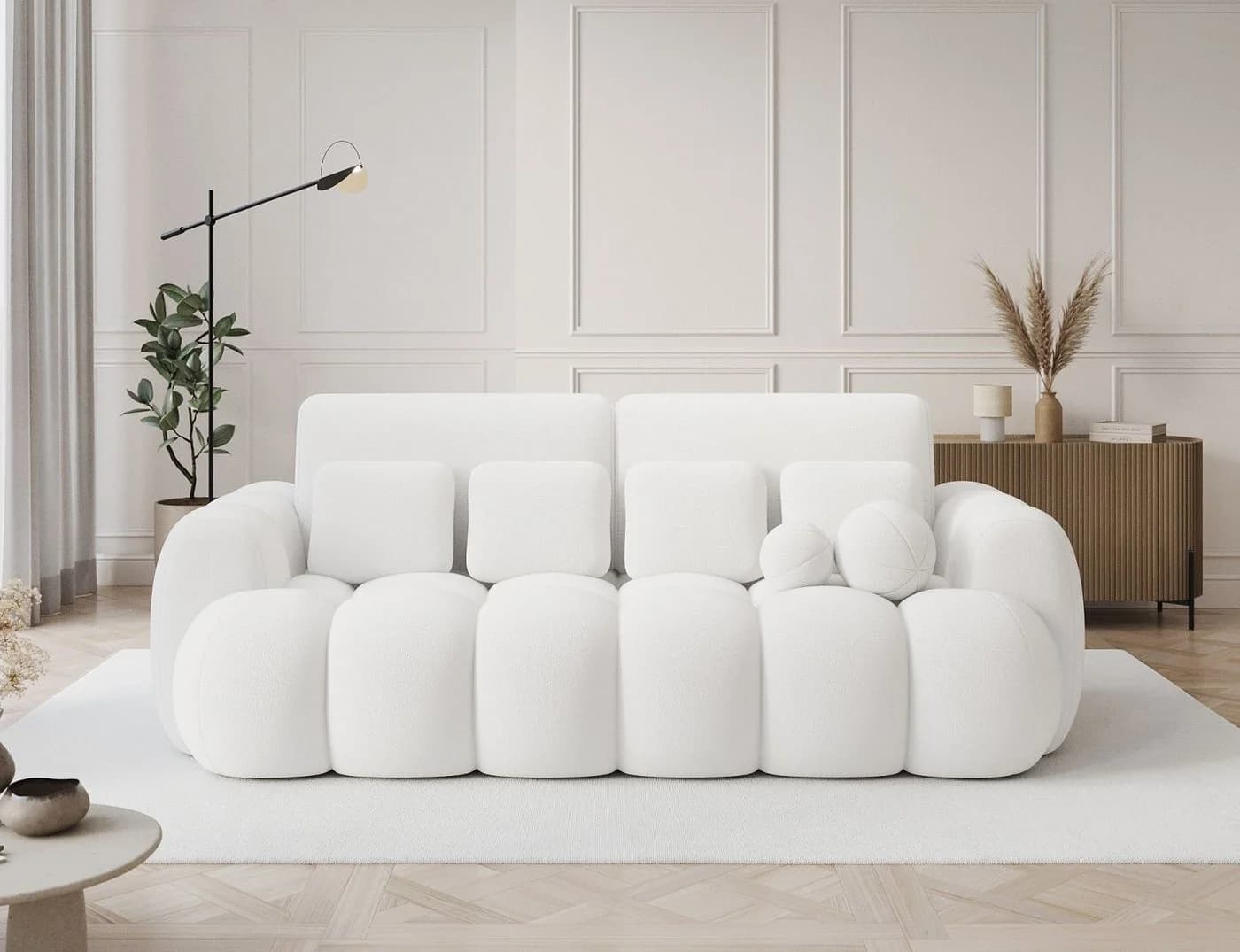 Lukas Möbel Schlafsofa Kitty mit Bettkasten und Zierkissen in Weiß - Bild 2