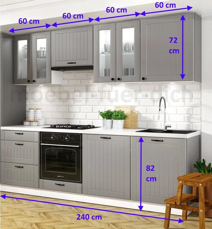 Möbel für Dich Landhausküche Lora 240 cm 8-teilig Lamellenfronten - Bild 3