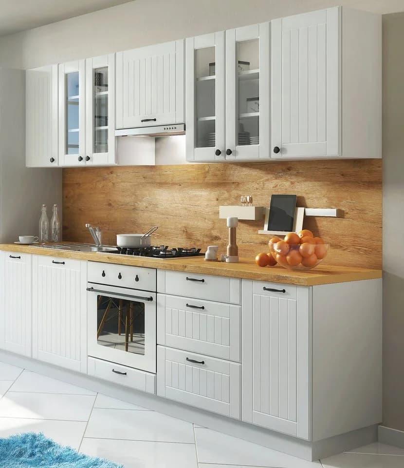 Möbel für Dich Küchenzeile Landhaus LORA 260 cm 10-teilig Weiß/Beige/Grau - Bild 2