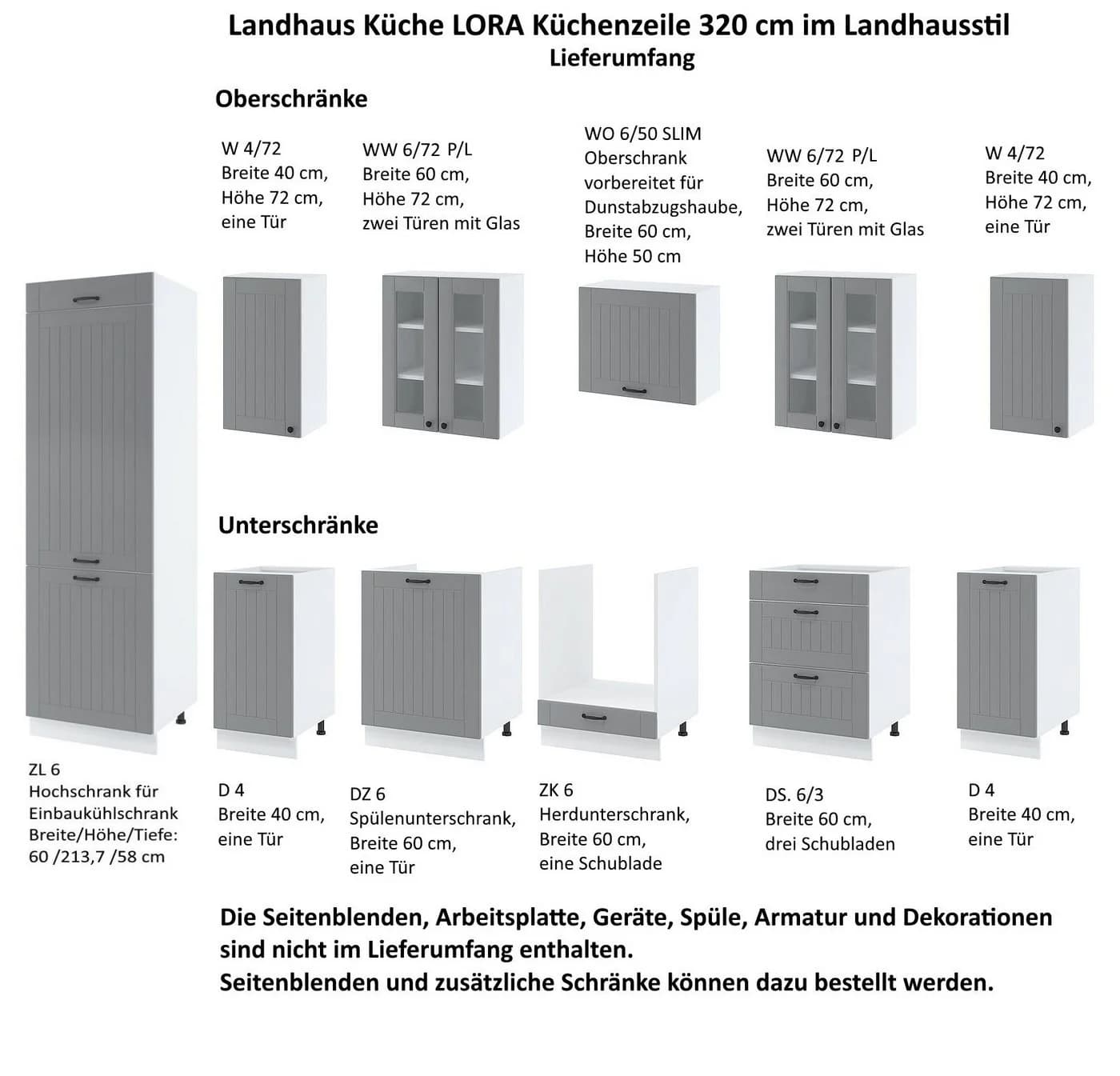 Möbel für Dich Küchenzeile LORA 320 cm 11-teilig Landhausstil - Bild 3