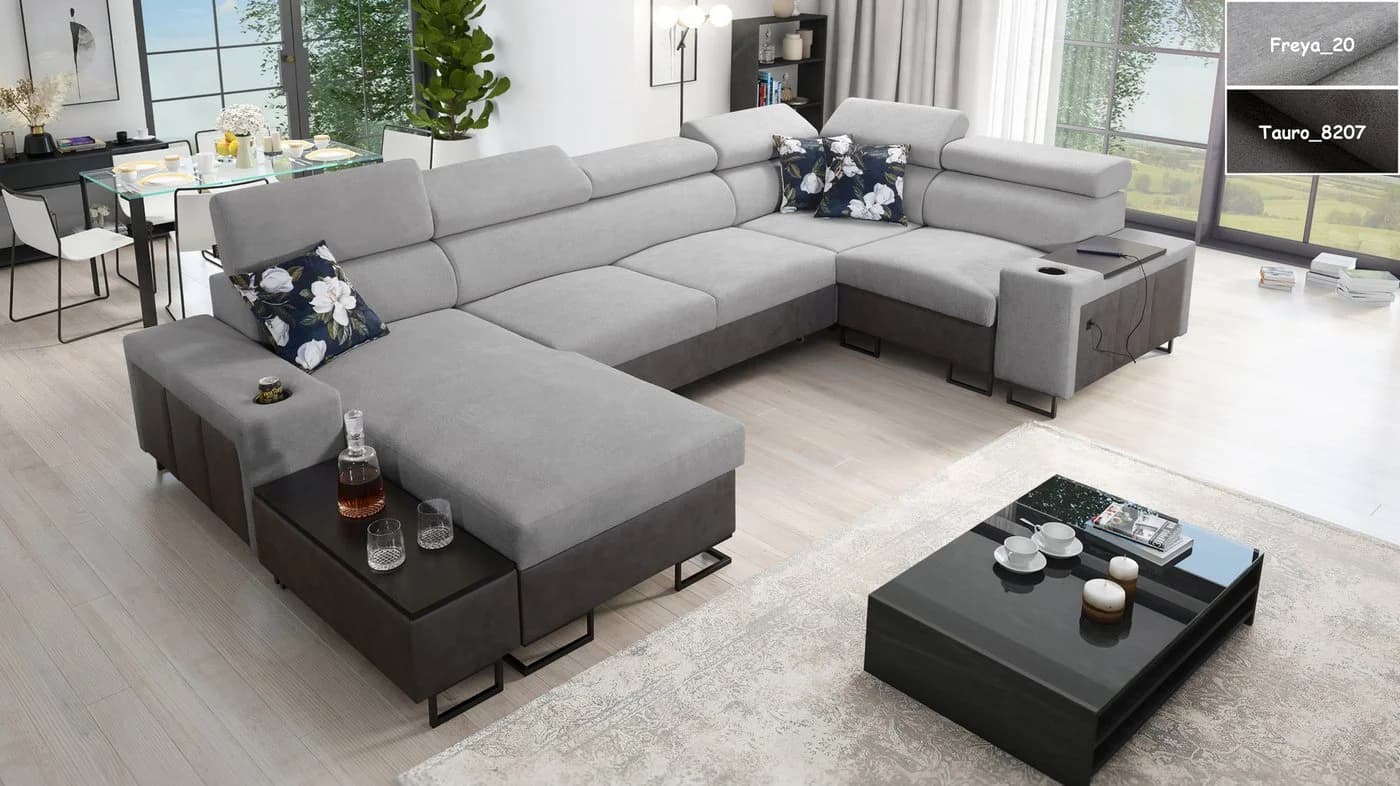 U-förmige Wohnlandschaft mit USB-Ladestationen und Extras - Bild 2