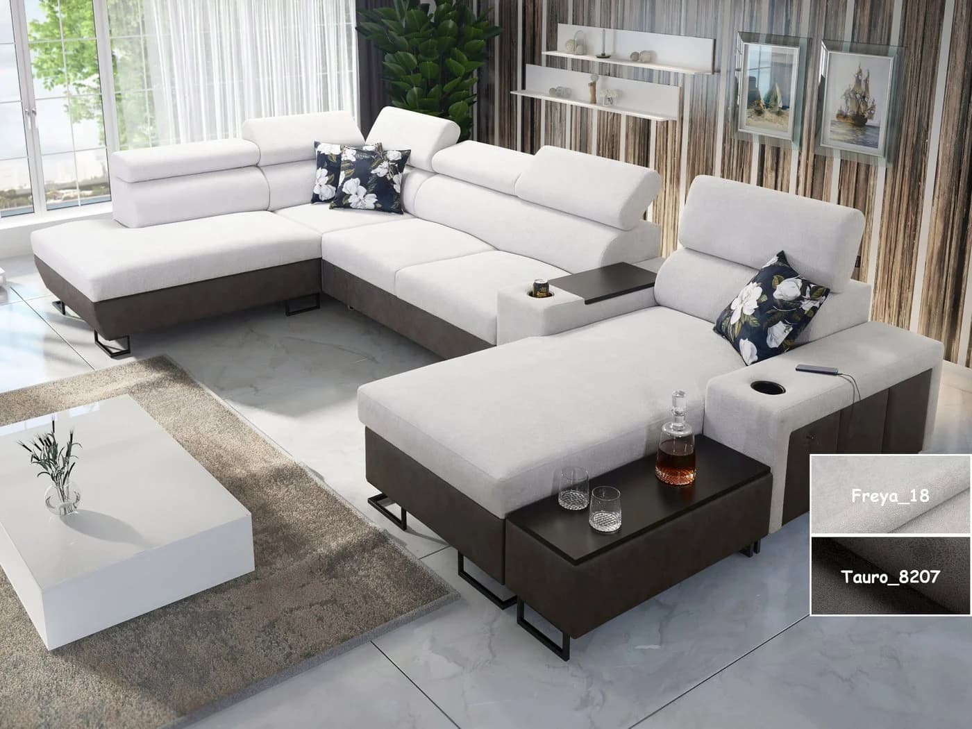 Melody V Wohnlandschaft U-Form mit Ablagetisch, USB & Bettfunktion - Bild 2