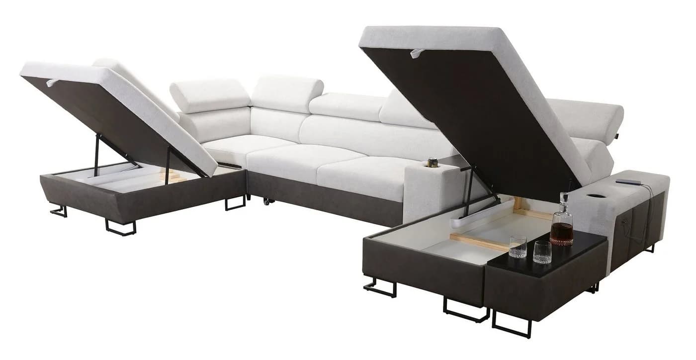Melody V Wohnlandschaft U-Form mit Ablagetisch, USB & Bettfunktion - Bild 4