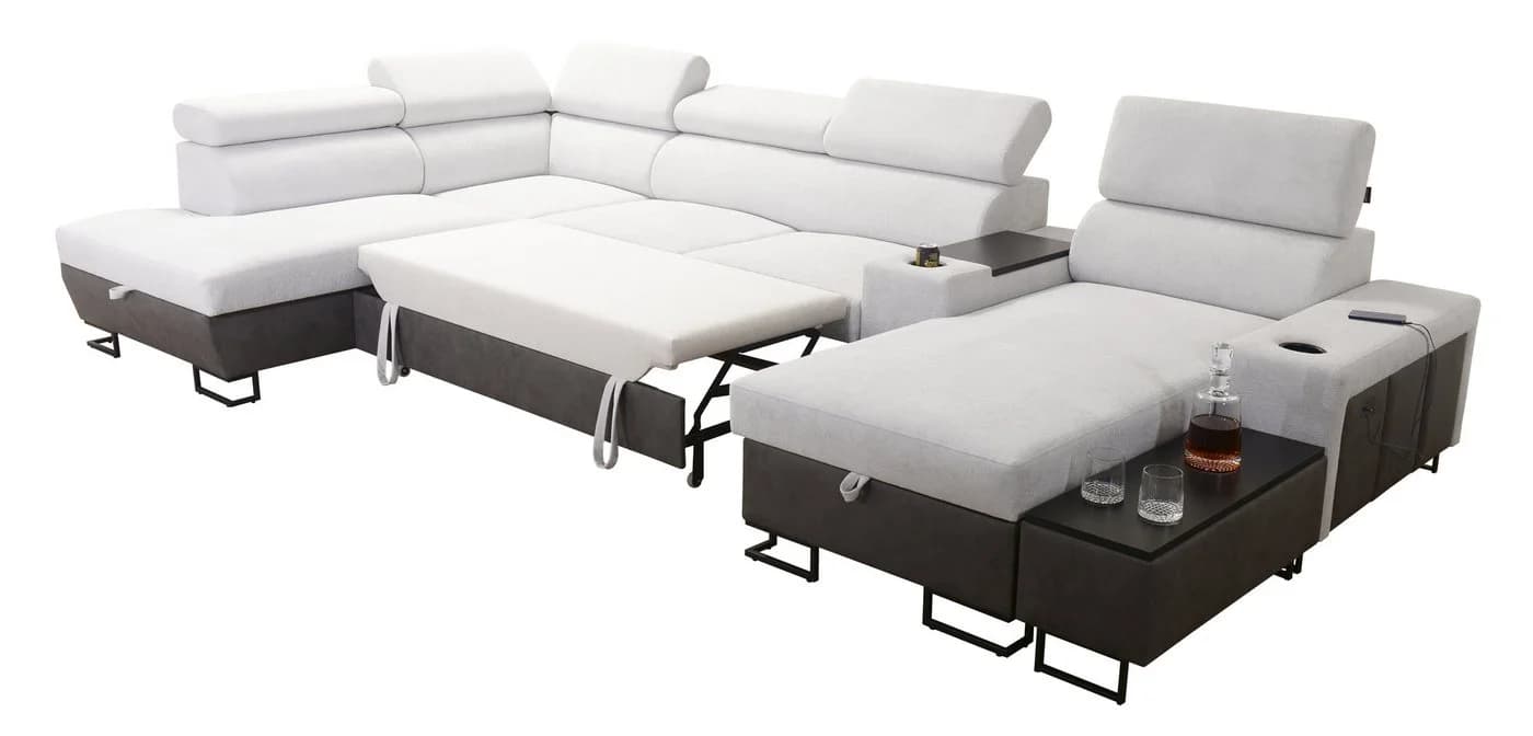 Melody V Wohnlandschaft U-Form mit Ablagetisch, USB & Bettfunktion - Bild 5