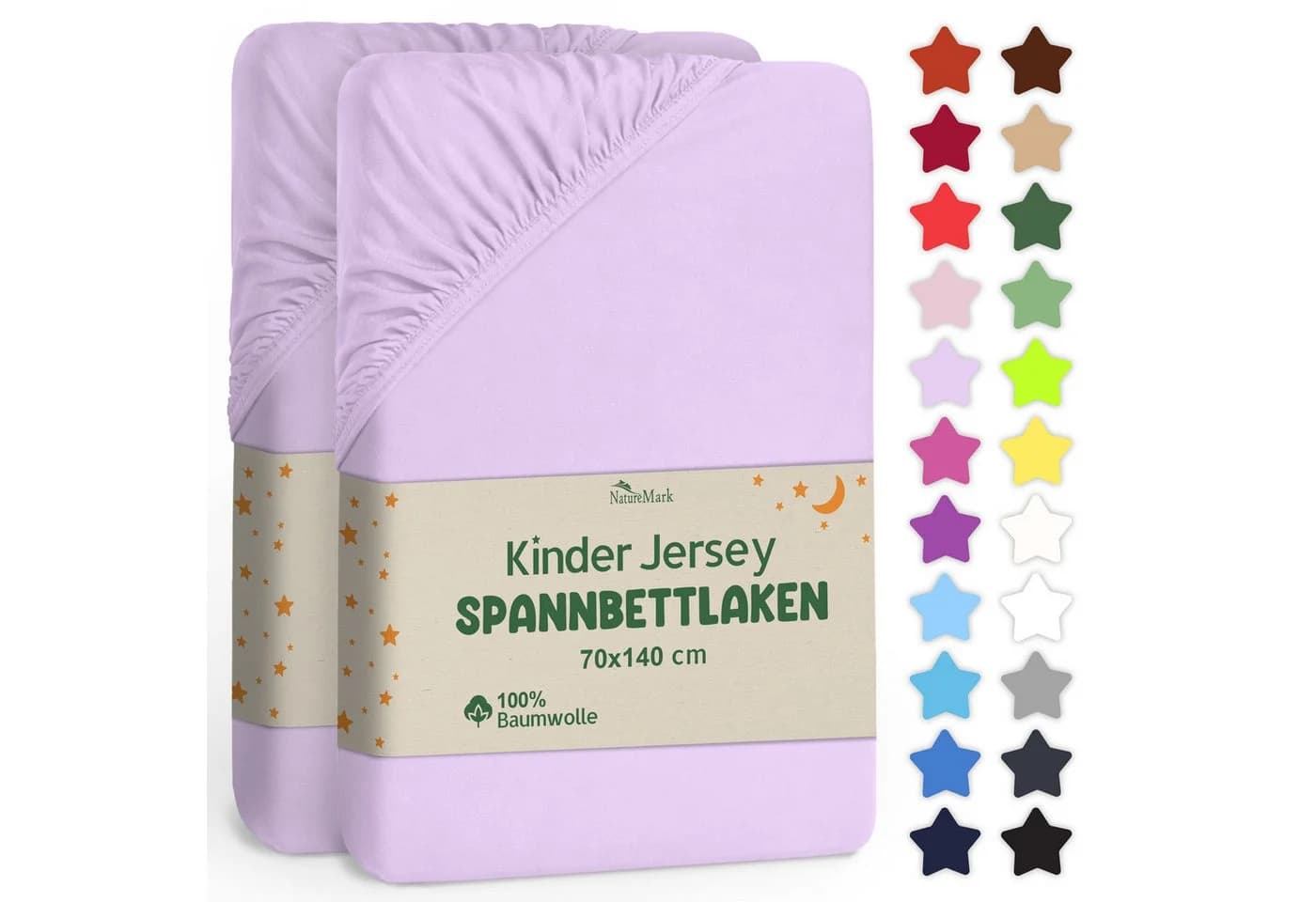 NatureMark Spannbettlaken Jersey 2 Stück 100% Baumwolle Flieder - Bild 2