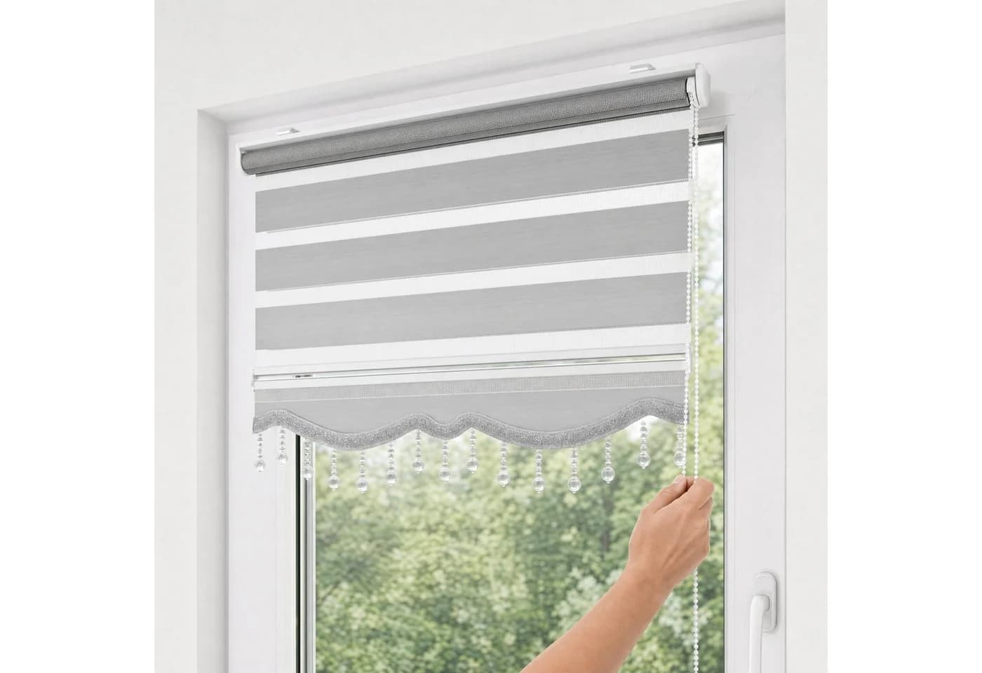 Plisseeonline Doppelrollo Klemmfix Grau Duo-Rollo blickdicht