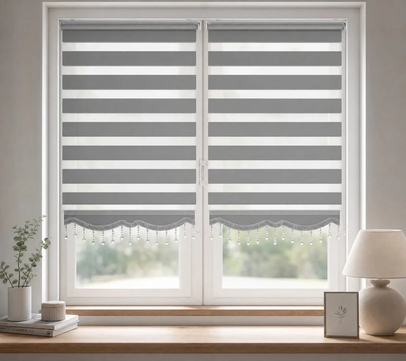 Plisseeonline Doppelrollo Klemmfix Grau Duo-Rollo blickdicht - Bild 3
