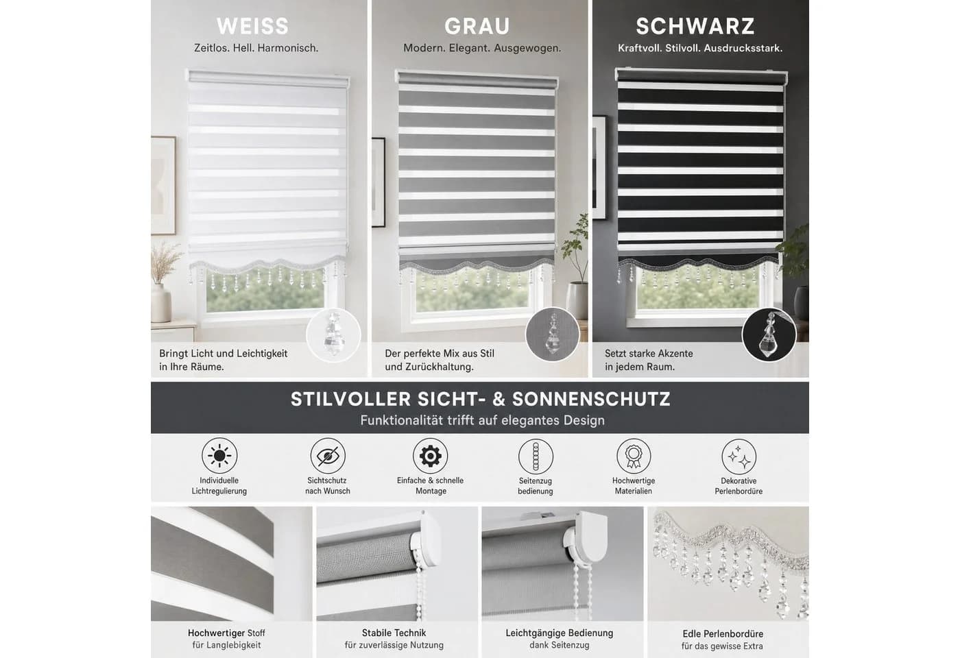 Plisseeonline Doppelrollo Klemmfix Grau Duo-Rollo blickdicht - Bild 5
