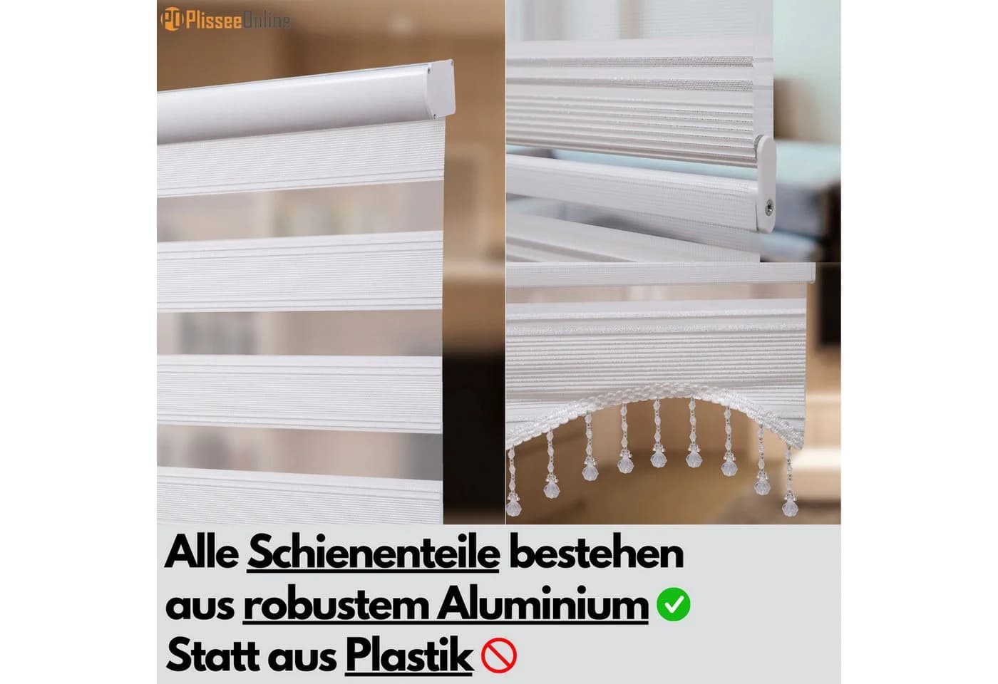 PlisseeOnline Doppelrollo Duorollo Weiß/Grau/Gold mit Perlen - Bild 4