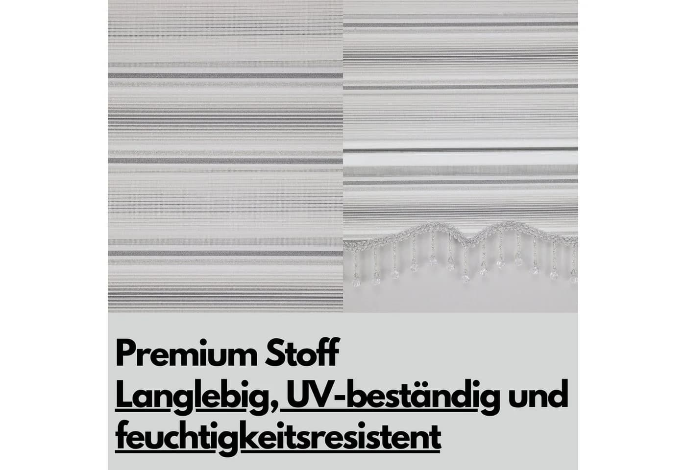 PlisseeOnline Doppelrollo Duorollo Grau/Gold/Weiss mit Kassette und Perlen - Bild 3