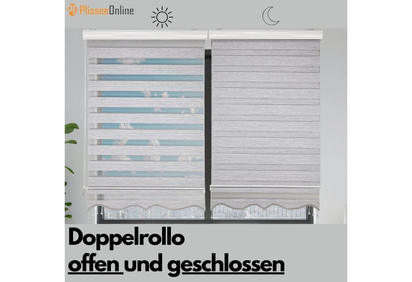 PlisseeOnline Doppelrollo mit Kassette Grau/Weiß - Bild 5