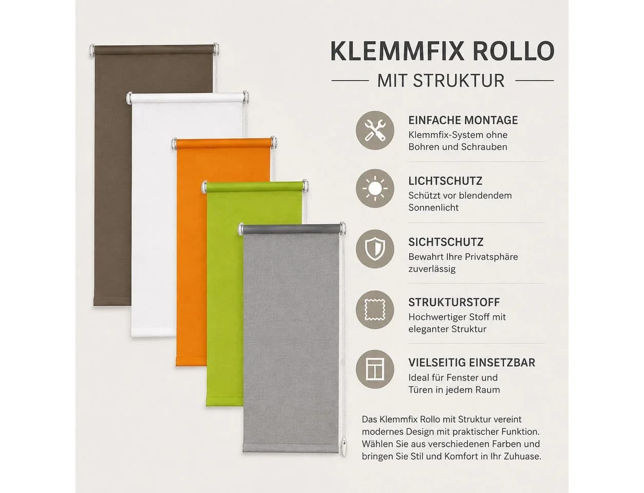 Plisseeonline Seitenzugrollo Klemmfix Orange