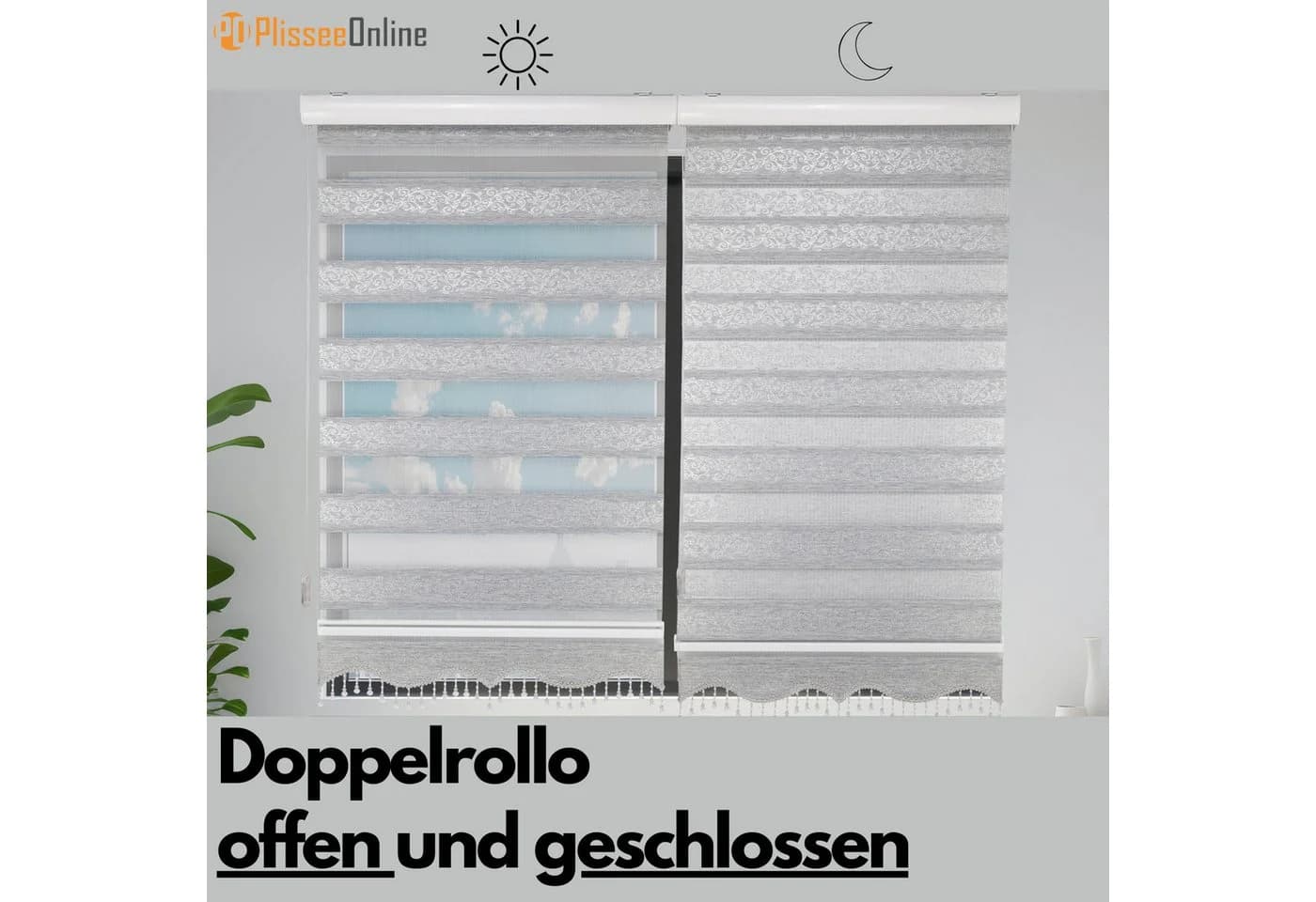 Doppelrollo Duorollo mit Kassette Rankenmuster und Perlen Höhe: 250 cm, Plisseeonline, blickdicht, Deckenmontage, Freihängend, Deckenmontage mit Clips, Mit Motiv und Alu Kassette in Weiß Gold Schwarz