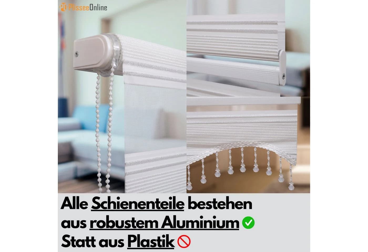 PlisseeOnline Doppelrollo Klemmfix Weiß blickdicht ohne Bohren - Bild 4