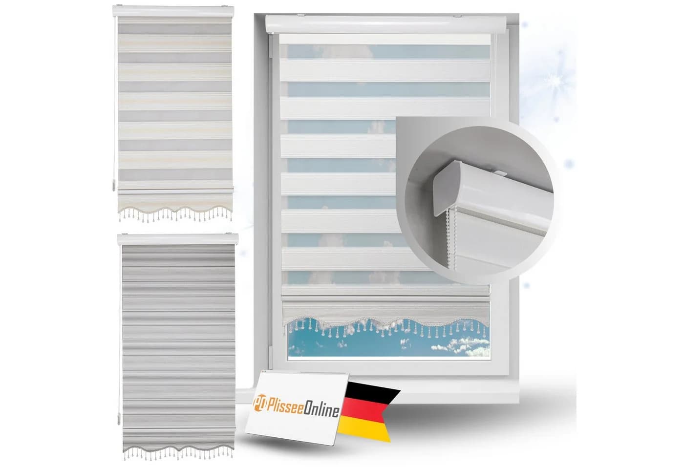 PlisseeOnline Doppelrollo Duorollo mit Kassette und Perlen Gold/Grau/Weiß - Bild 2