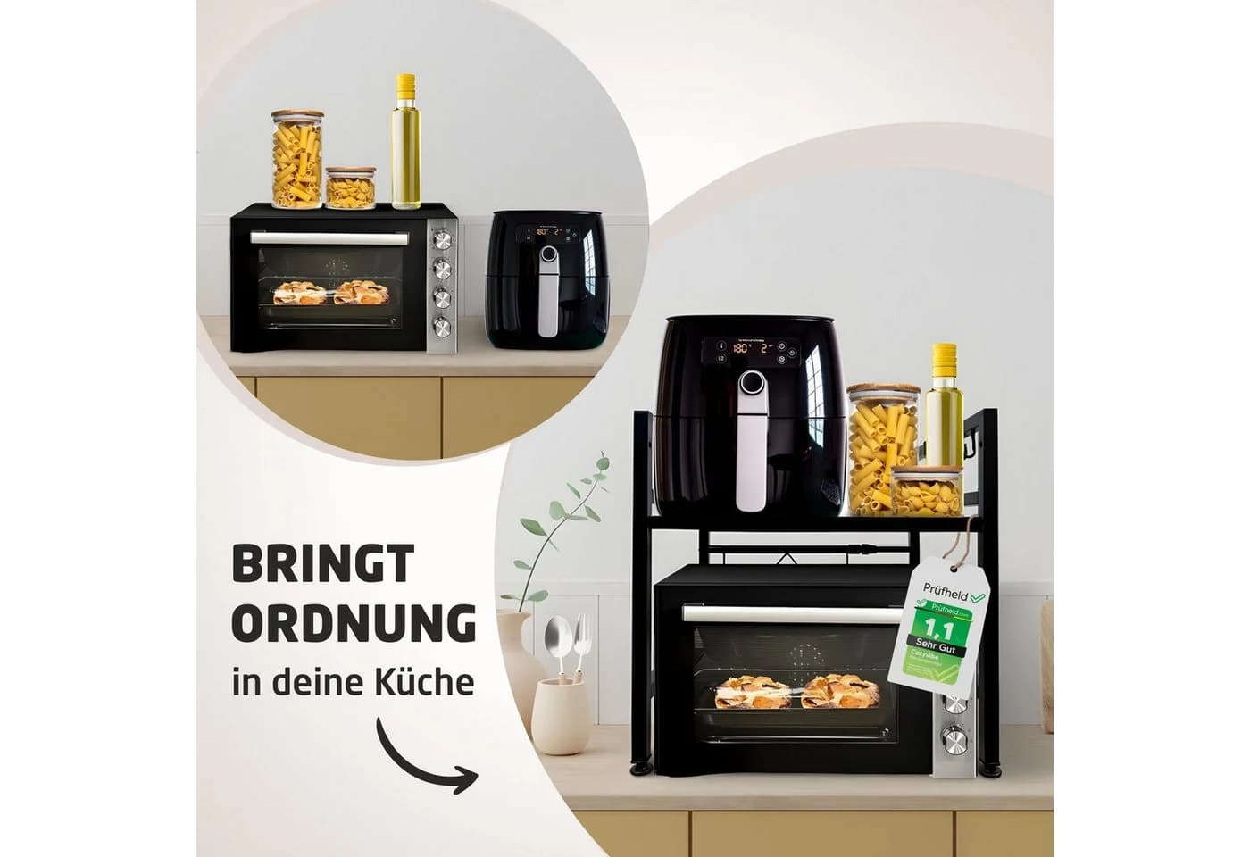 Cozyvibe Mikrowellenregal 2-Stufig, Erweiterbar, Höhenverstellbar, Schwarz - Bild 3
