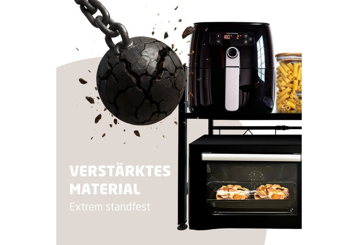 Cozyvibe Mikrowellenregal 2-Stufig, Erweiterbar, Höhenverstellbar, Schwarz - Bild 5