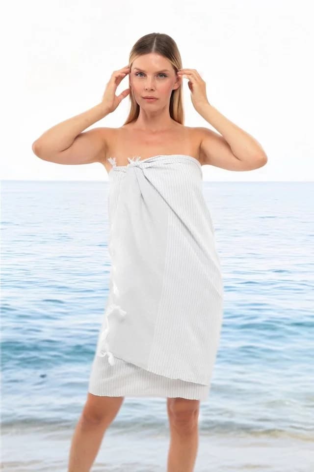 herémood Hamamtuch Luxuriöses Saunatuch Großes Strandtuch Hellgrau - Bild 3