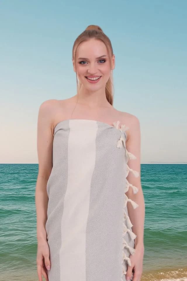 herémood Hamamtuch XXL Beige 100% Baumwolle Schnelltrocknend - Bild 4