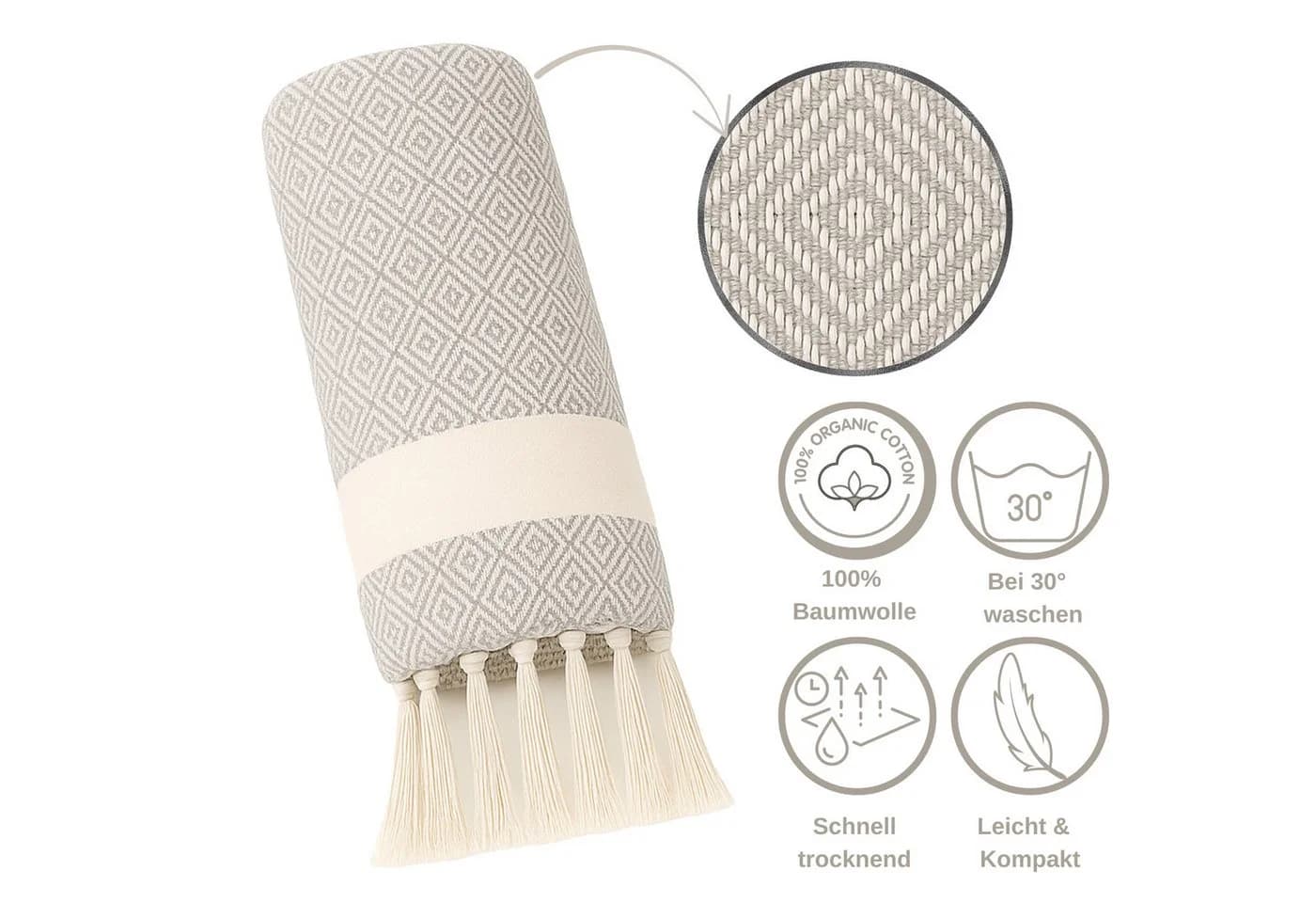 herémood Hamamtuch XXL Beige 100% Baumwolle Schnelltrocknend - Bild 5