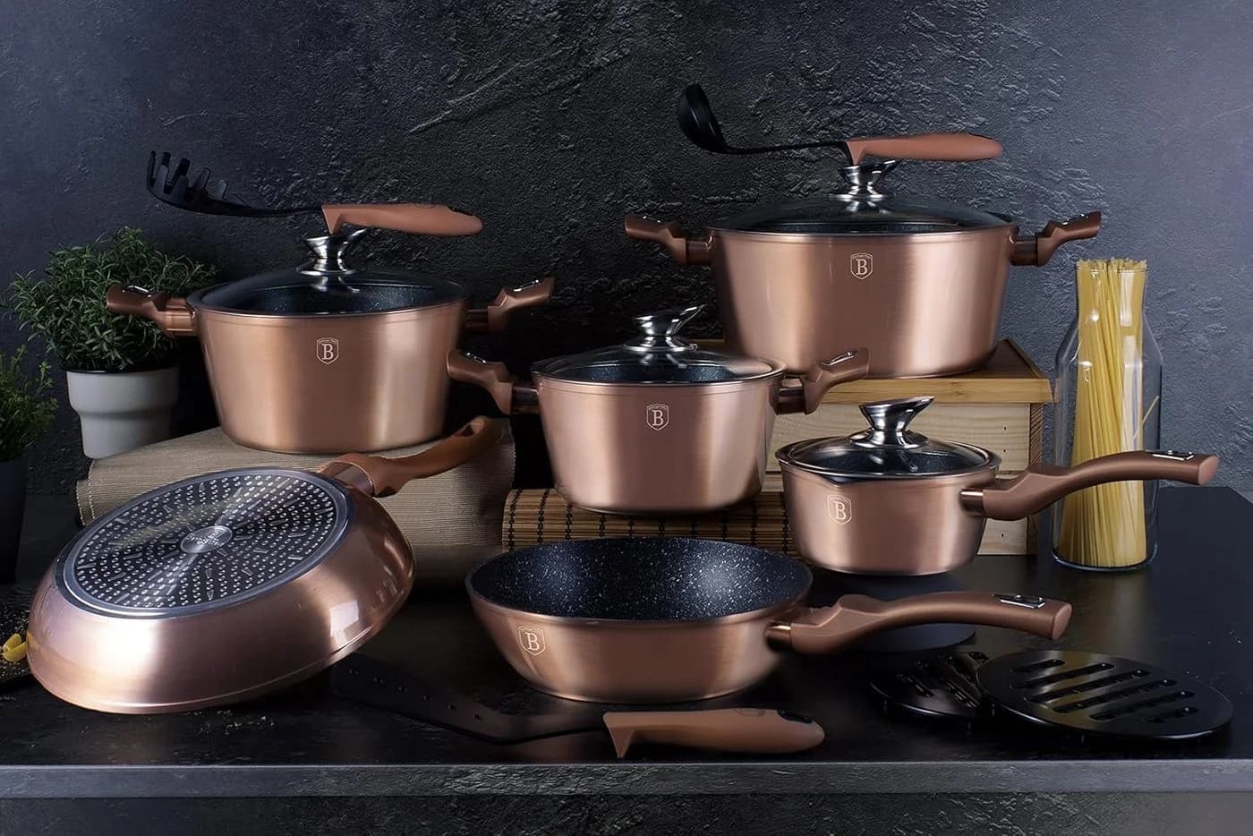BerlingerHaus Topf-Set 15-tlg. Roségold Metallic Line Aluminium