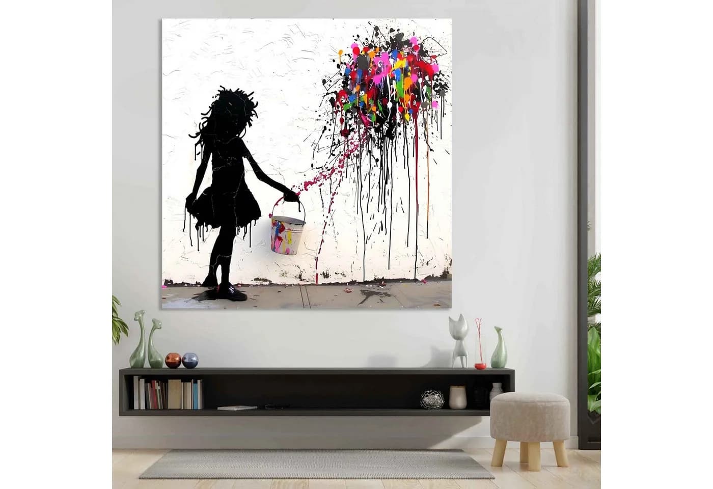 Leinwando Leinwandbild Banksy Color Crash Popart Wandbild