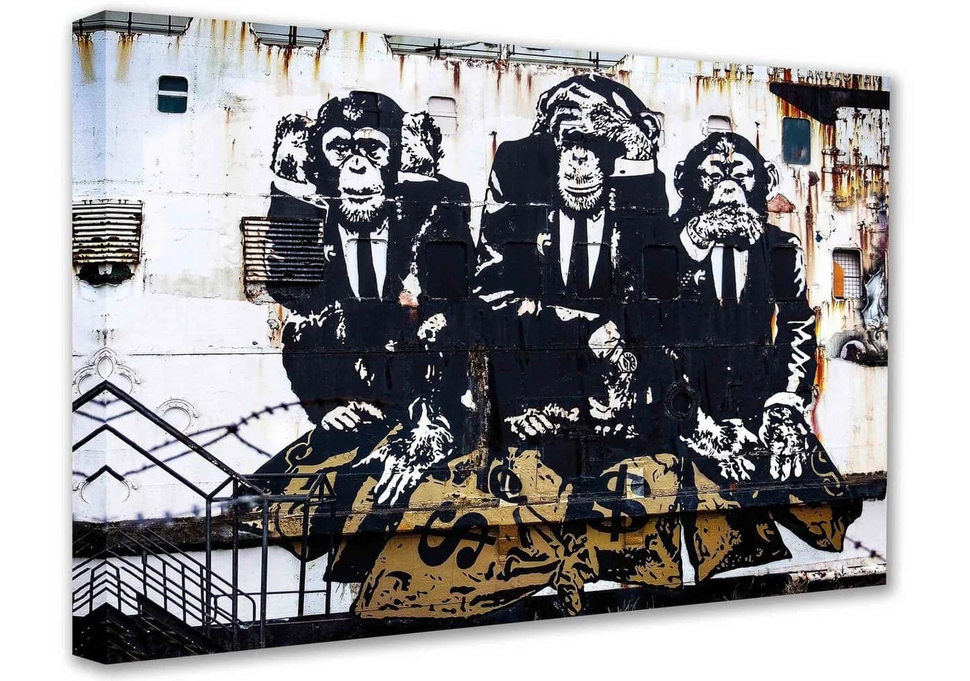 Leinwando Three Monkeys Banksy Street Art Leinwandbild - Bild 2