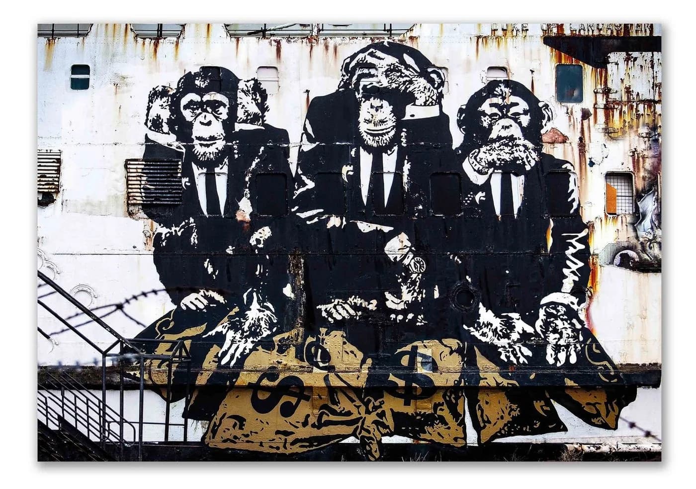 Leinwando Three Monkeys Banksy Street Art Leinwandbild - Bild 3