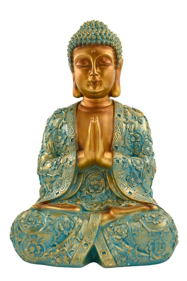 MF Buddha Statue Mintgrün Gold Polyresin 41cm Meditierende Figur