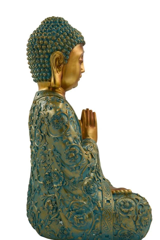 MF Buddha Statue Mintgrün Gold Polyresin 41cm Meditierende Figur - Bild 5