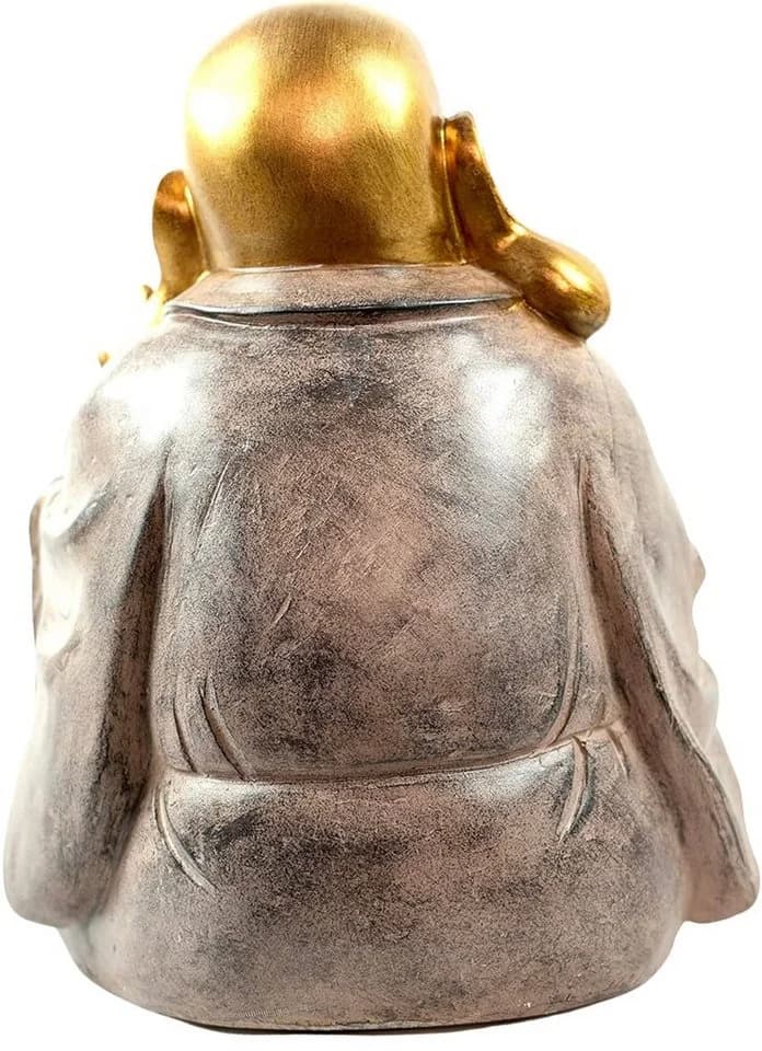MF Buddhafigur XXL Lachende Buddha Figur Gold Grau