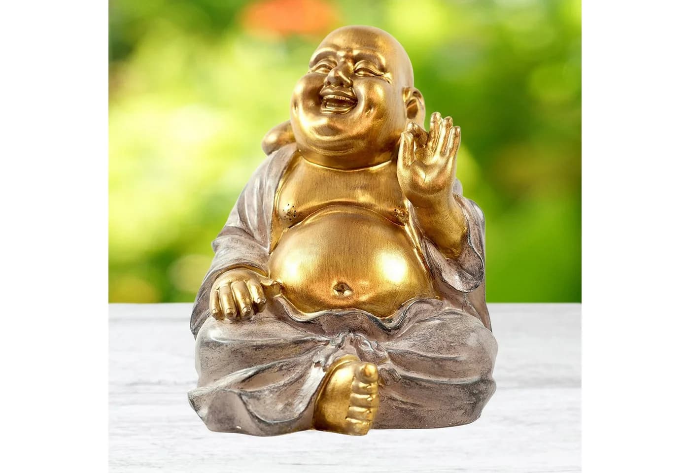 MF Buddhafigur XXL Lachende Buddha Figur Gold Grau - Bild 2