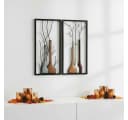 MF Wandbild Set 2-tlg. Handbemalt Metall Braun Beige Vase Herbst Winter Bild 2