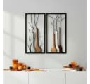 MF Wandbild Set 2-tlg. Handbemalt Metall Braun Beige Vase Herbst Winter Bild 3