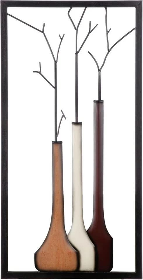 MF Wandbild Set 2-tlg. Handbemalt Metall Braun Beige Vase Herbst Winter - Bild 5