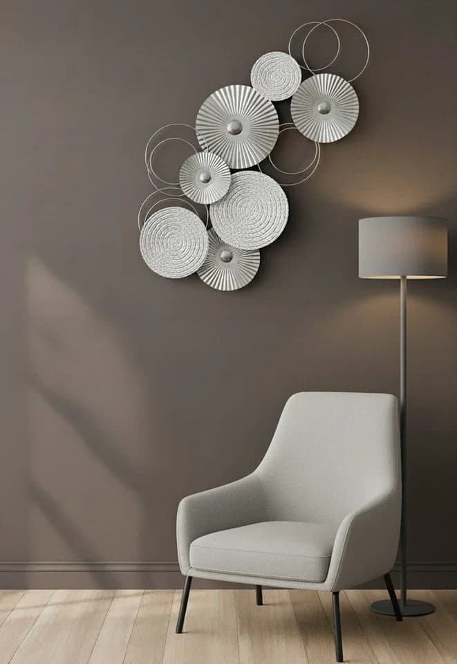 MF Wanddeko Sixo Metall Wandschmuck Silber Weiss