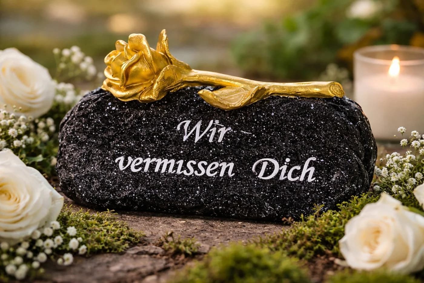 MF Grabengel mit Spruch „Wir Vermissen Dich“ Polyresin Grau - Bild 2