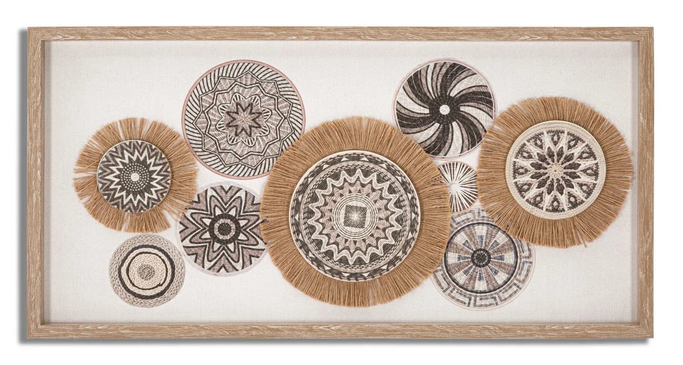 MF Wanddekoobjekt Nara Mandala Boho Natur Bast Relief 70x35cm