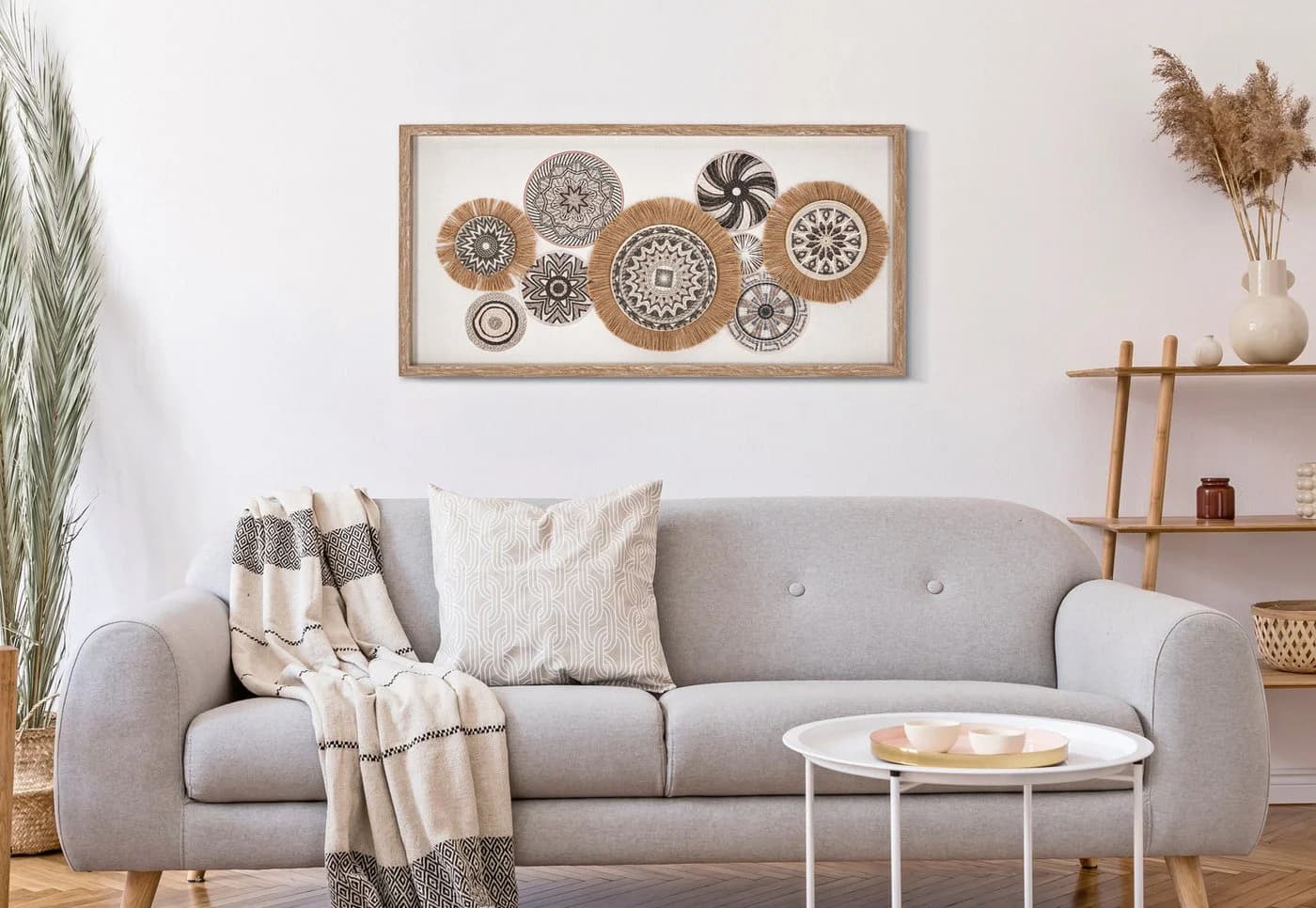 MF Wanddekoobjekt Nara Mandala Boho Natur Bast Relief 70x35cm - Bild 2